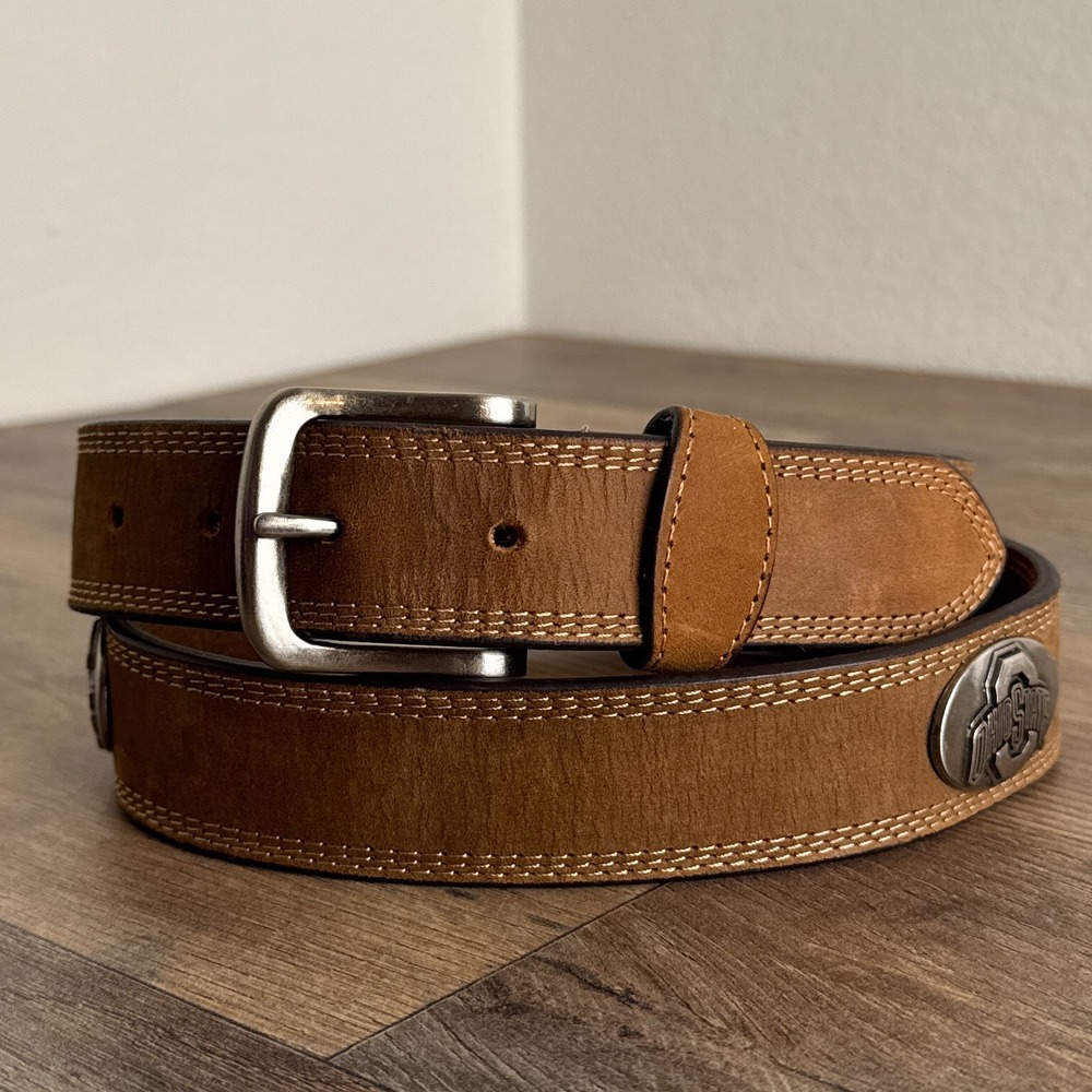 Vintage Ohio State Buckeyes Full Grain Leather Dress Belt Brown Mens Size‎ 34
